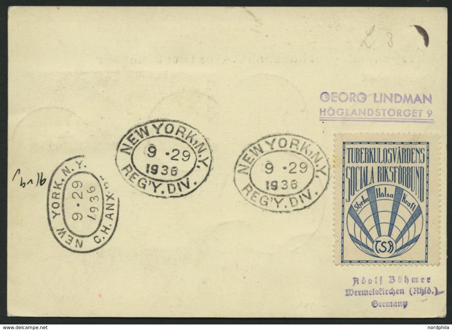 ZULEITUNGSPOST 439 BRIEF, Schweden: 1936, 9. Nordamerikafahrt, Einschreibkarte, Pracht - Airmail & Zeppelin