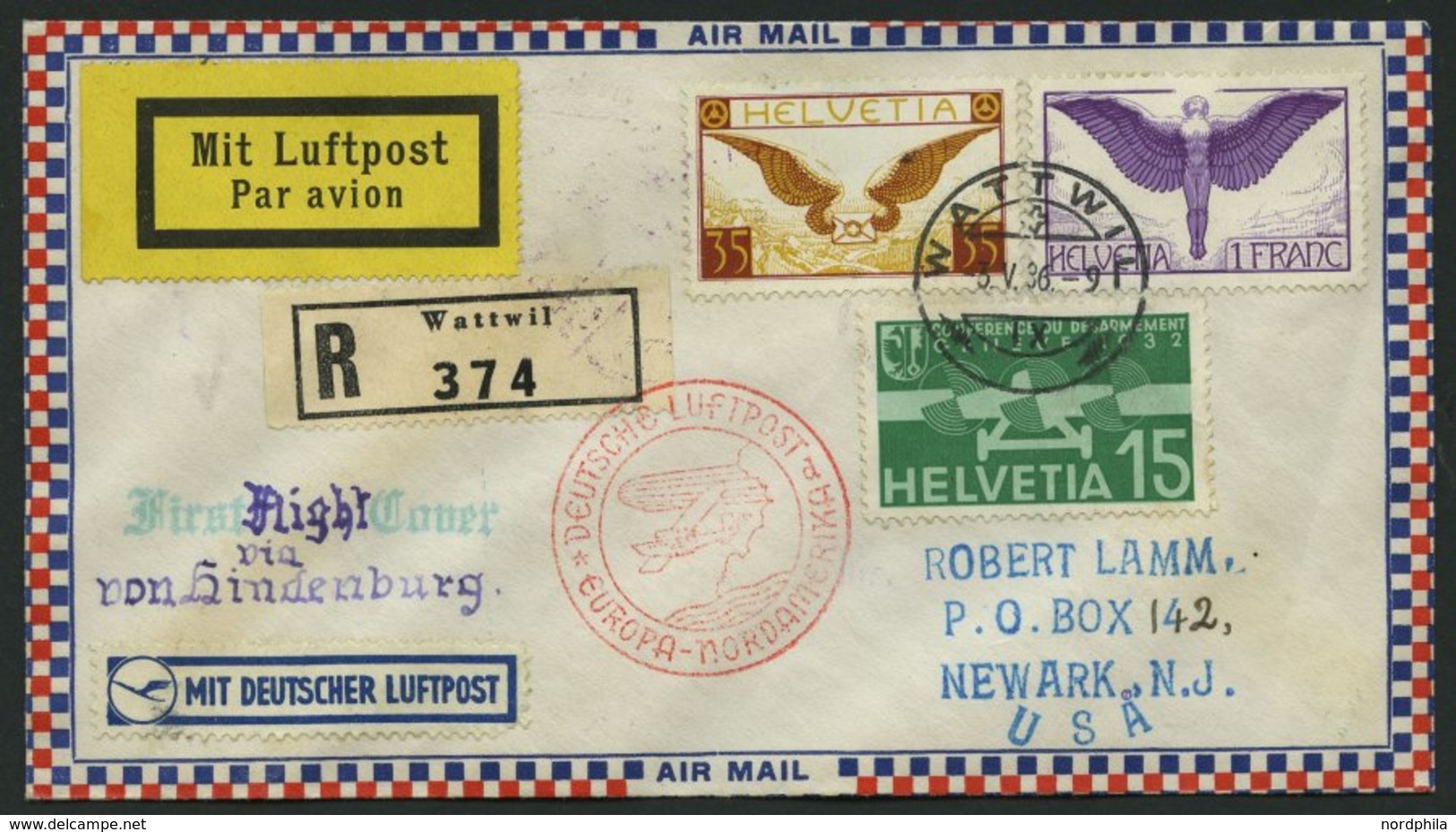 ZULEITUNGSPOST 406D BRIEF, Schweiz: 1936, 1. Nordamerikafahrt, Auflieferung Frankfurt, Einschreibbrief, Pracht - Airmail & Zeppelin