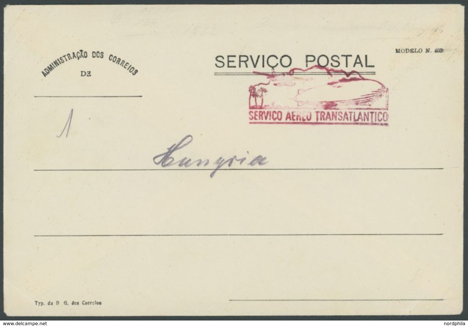 ZULEITUNGSPOST Ungarn: 1932, Brasilien Postdienstkuvert Mit Zeppelin Bestätigungsstempel SERVICO AEREO TRANSATLANTICO Fü - Airmail & Zeppelin