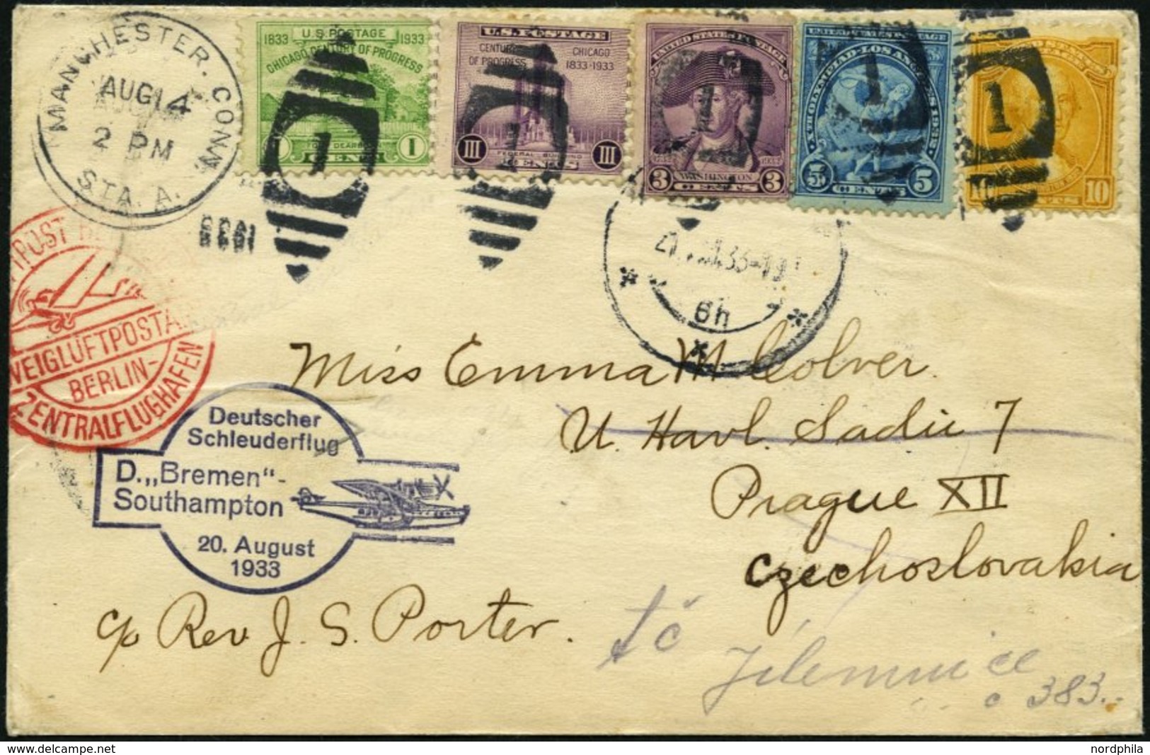 KATAPULTPOST 136a BRIEF, 20.8.1933, &quot,Bremen&quot, - Southampton, US-Landpostaufgabe, Brief Feinst - Correo Aéreo & Zeppelin