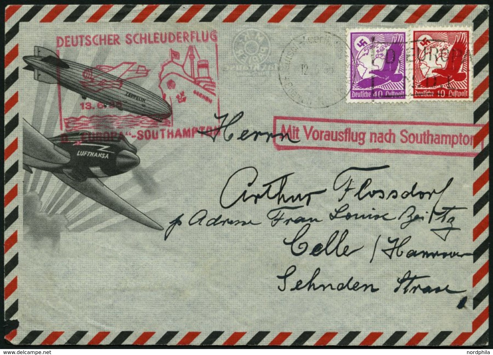 KATAPULTPOST 193c BRIEF, 13.6.1935, &quot,Europa&quot, - Southampton, Deutsche Seepostaufgabe, Prachtbrief - Airmail & Zeppelin