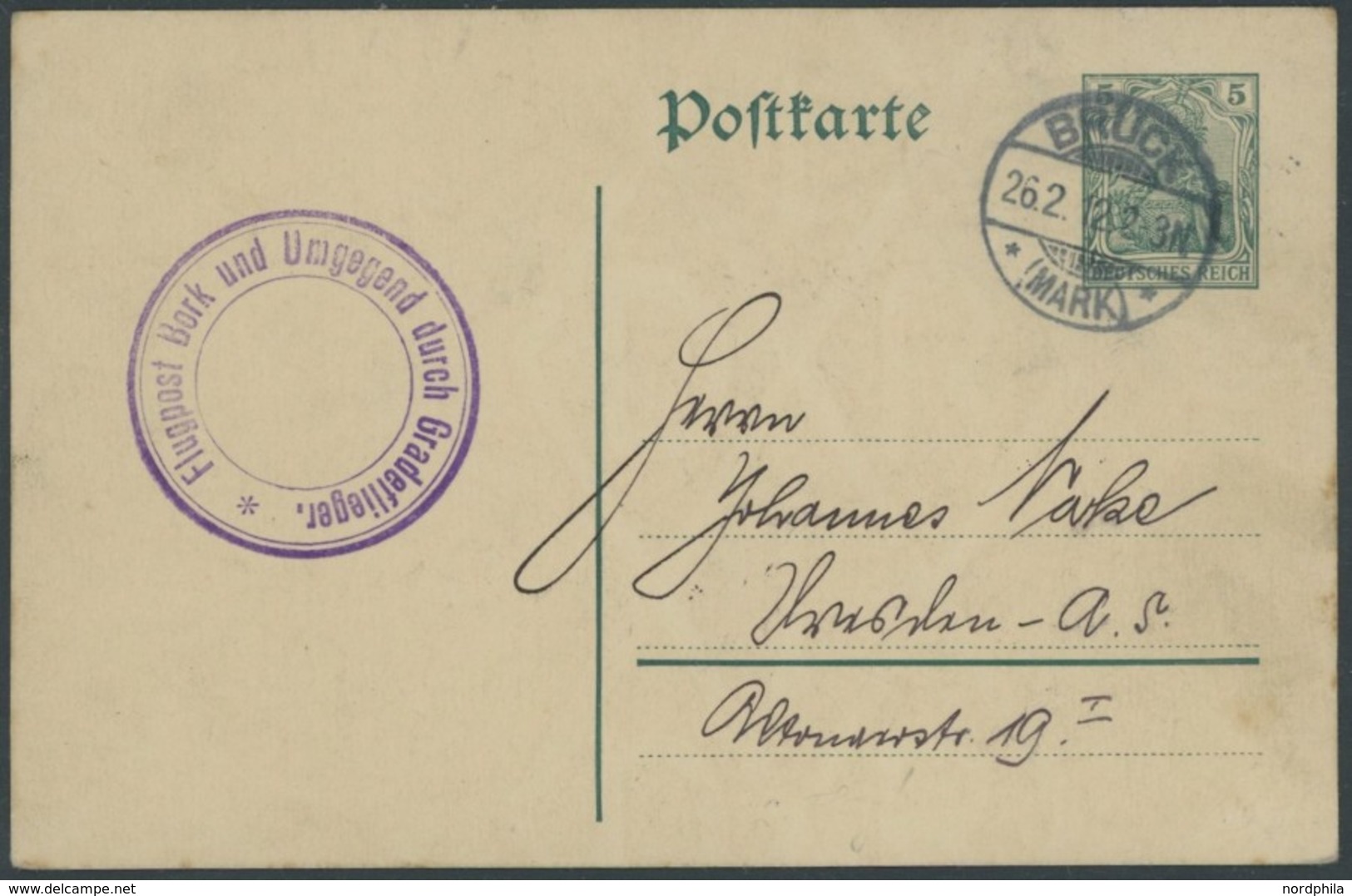 PIONIERFLUGPOST 1909-1914 7/02 BRIEF, 26.02.1912, Bork - Brück, Violetter Stempel Flugpost Bork Und Umgebung Durch Grade - Aviones