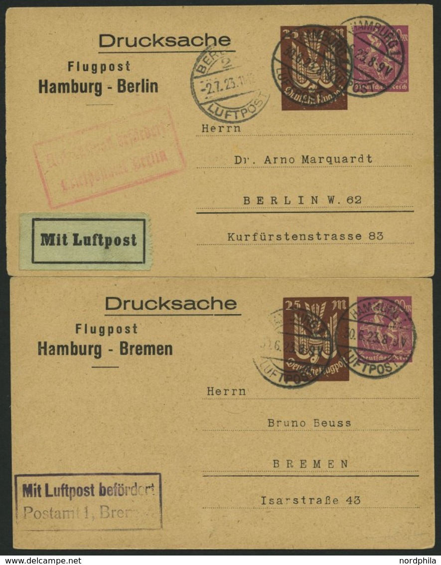LUFTPOST-GANZSACHEN LPP81/011/2 BRIEF, 30.6.1923, 25 M. Braun, 20 M. Lila Drucksache, Hamburg-Berlin Und Hamburg-Bremen, - Aviones