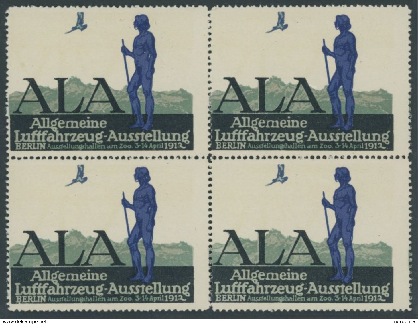 LUFTPOST-VIGNETTEN VB **, 1912, Allgemeine Luftfahrzeug Ausstellung Berlin Im Postfrischen Viererblock, Pracht - Correo Aéreo & Zeppelin