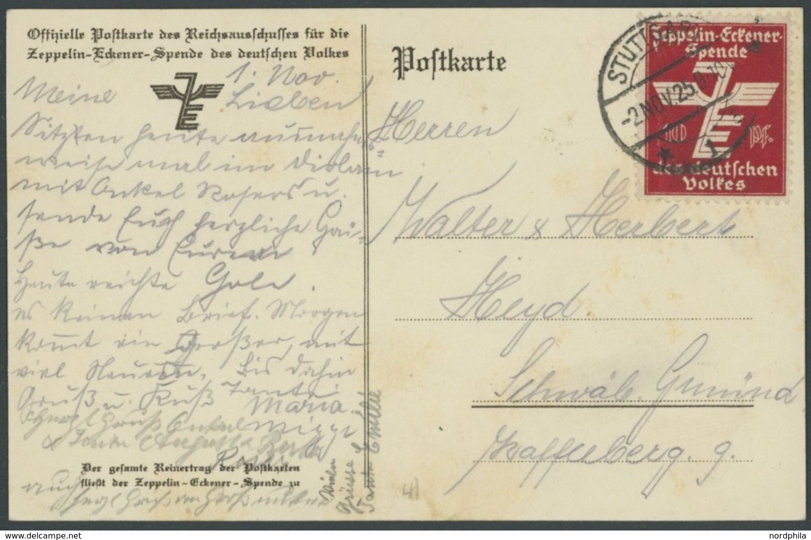 LUFTPOST-VIGNETTEN 1925, Zeppelin-Eckener-Spende, Offizielle Postkarte Frankiert Mit 10 Pf. Spendenmarke Statt Freimarke - Airmail & Zeppelin