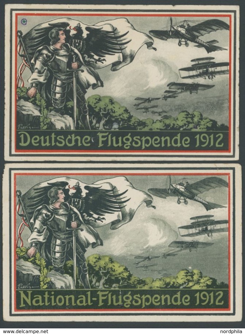 ALTE ANSICHTSKARTEN 1912, Nationalspende: 2 Verschiedene Farbige Karten Deutsche Flugspende 1912 Bzw. National-Flugspend - Other & Unclassified