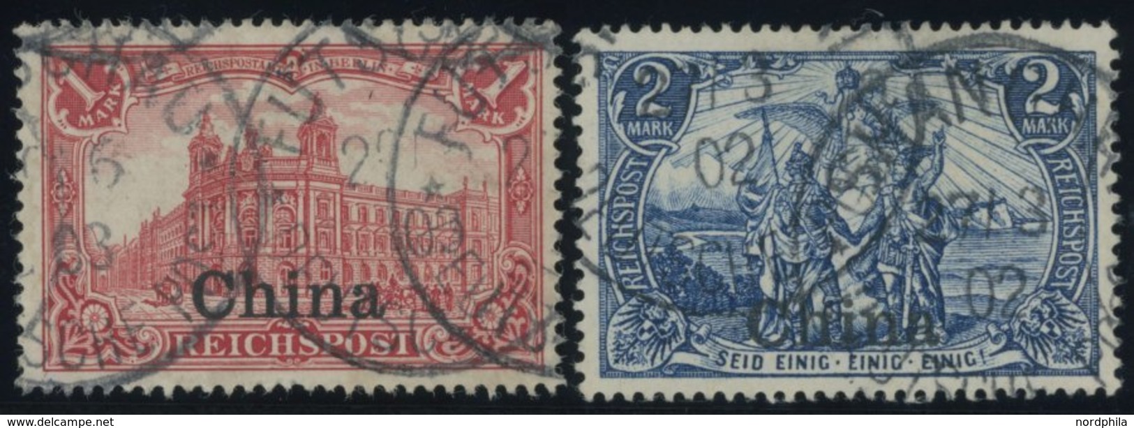 DP CHINA 24,25I O, 1901, 1 Und 2 M. Reichspost, Type I, 2 Prachtwerte, Mi. 78.- - China (oficinas)