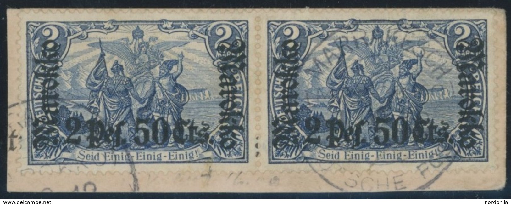 DP IN MAROKKO 56IA Paar BrfStk, 1912, 2 P. 50 C. Auf 2 M., Friedensdruck, Im Waagerechten Paar Auf Briefstück, Stempel M - Marocco (uffici)