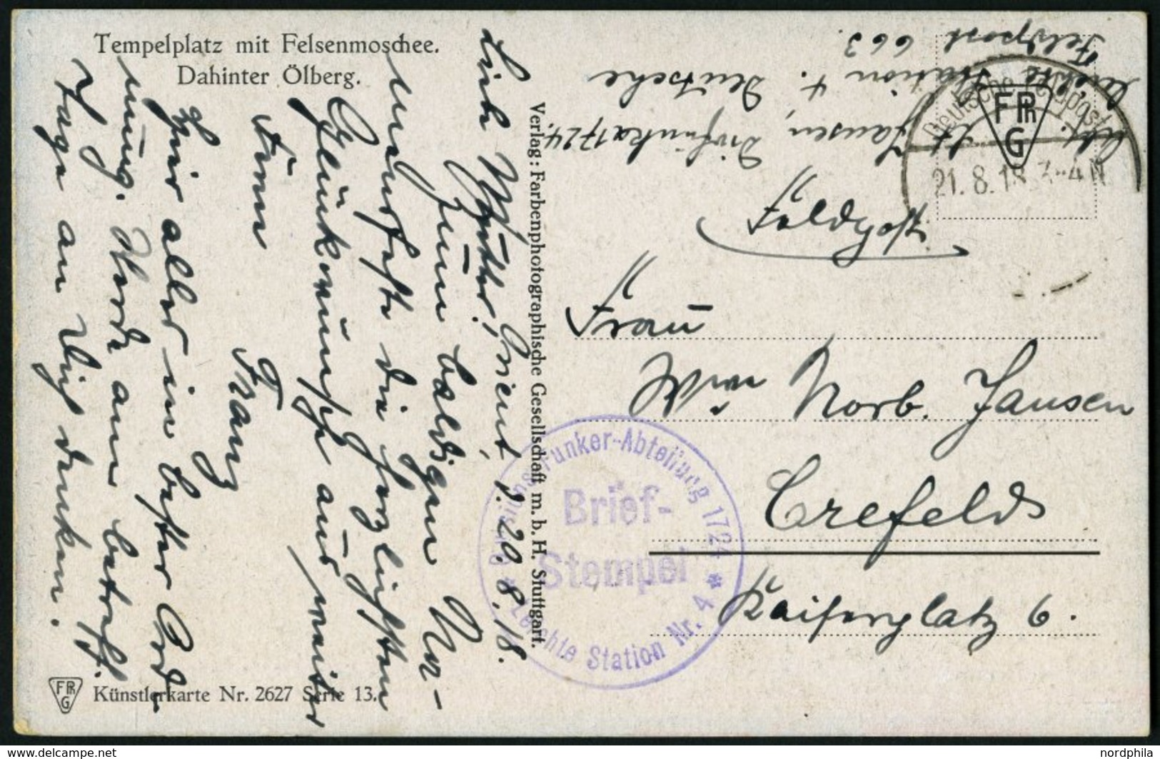DP TÜRKEI 1918, Feldpoststation NAZARETH Auf Feldpost-Ansichtskarte, Briefstempel Funkerabteilung 1724, Pracht - Turquia (oficinas)