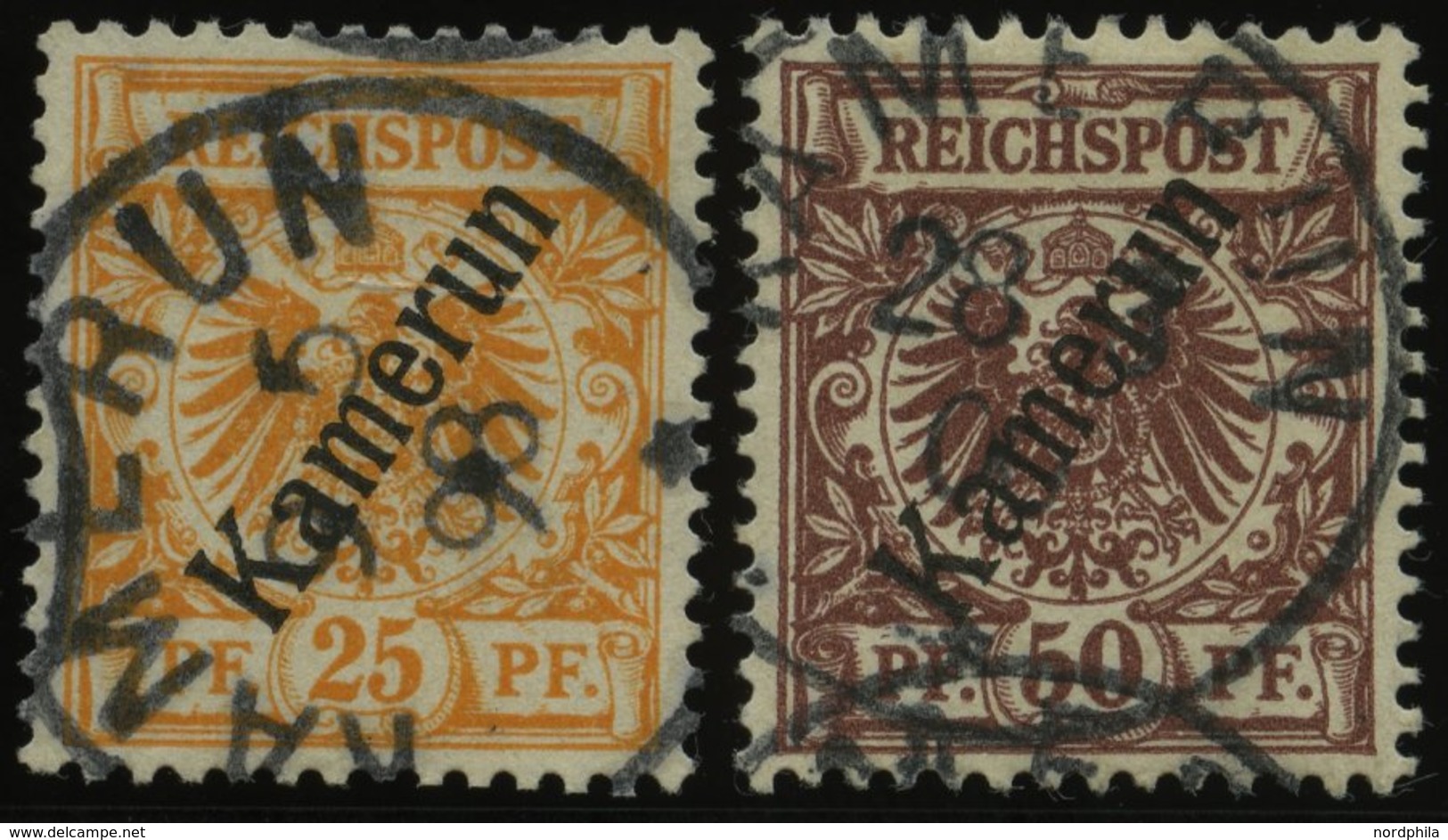 KAMERUN 5a,6 O, 1897, 25 Pf. Gelblichorange Und 50 Pf. Lebhaftrötlichbraun, 2 Prachtwerte, Mi. 82.- - Camerún