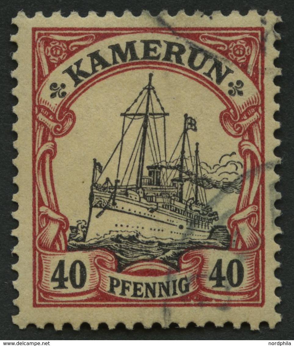 KAMERUN 13II O, 1900, 40 Pf. Karmin/schwarz Mit Abart Punkt In Der Schiffs-Seitenlinie Unterhalb Des Hinteren Schornstei - Camerún