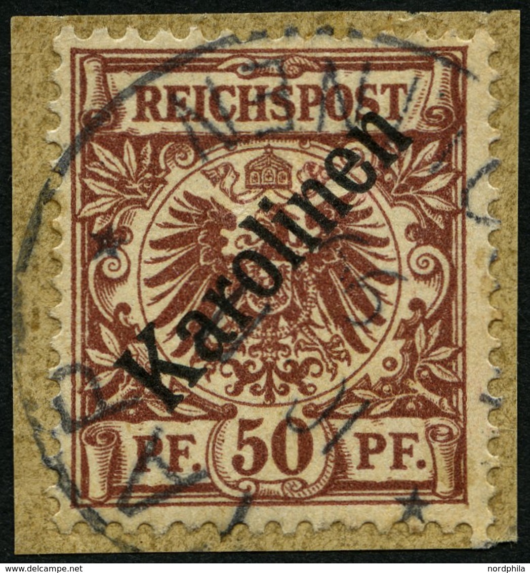 KAROLINEN 6I BrfStk, 1899, 50 Pf. Diagonaler Aufdruck, Prachtbriefstück, Fotoattest Steuer, Mi. 1800.- - Islas Carolinas