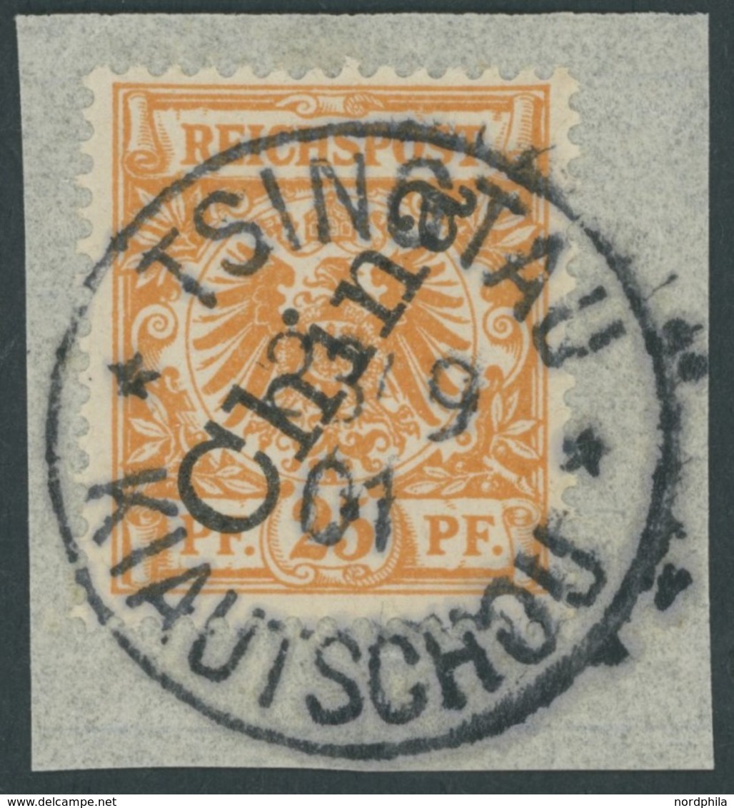 KIAUTSCHOU M 5IIa BrfStk, 1901, 25 Pf. Gelblichorange Steiler Aufdruck, Stempel TSINGTAU KIAUTSCHOU **, Prachtbriefstück - Kiautchou