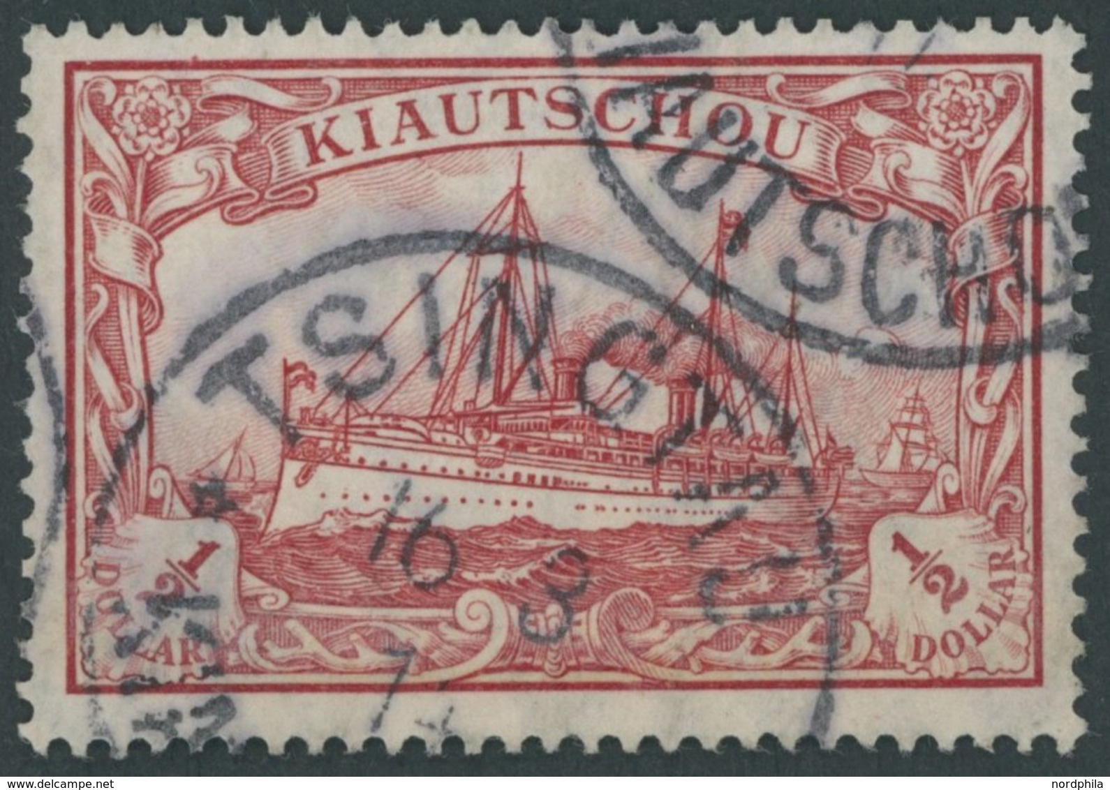 KIAUTSCHOU 34IA O, 1907, 1/2 $ Dunkelkarminrot, Mit Wz., Friedensdruck, Pracht, Mi. 80.- - Kiauchau