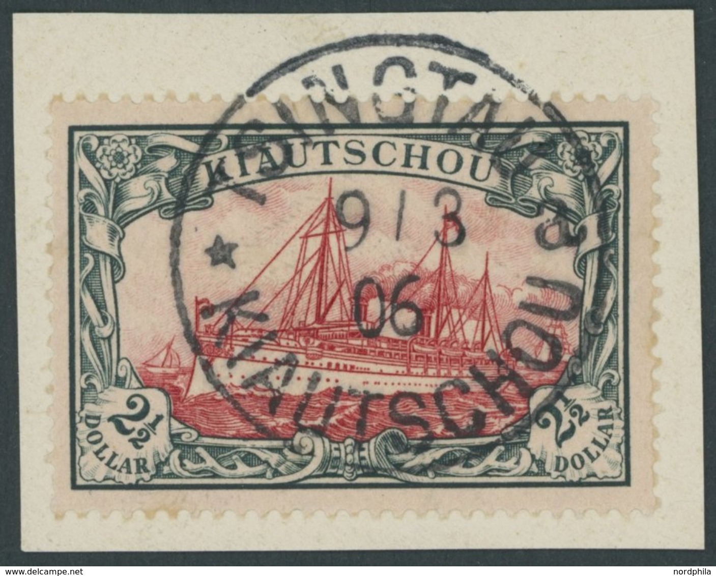 KIAUTSCHOU 37IA BrfStk, 1905, 21/2 $ Grünschwarz/dunkelkarmin, Mit Wz., Friedensdruck, Prachtbriefstück, Fotoattest Steu - Kiauchau