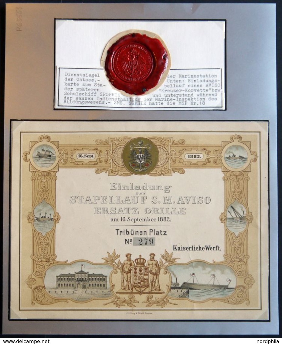 MSP BIS 1914 1882, S.M. AVISO, Ersatz GRILLE, Großformatige Farbige Einladungskarte Zum Stapellauf Am 16.9., Dazu Komple - Maritime