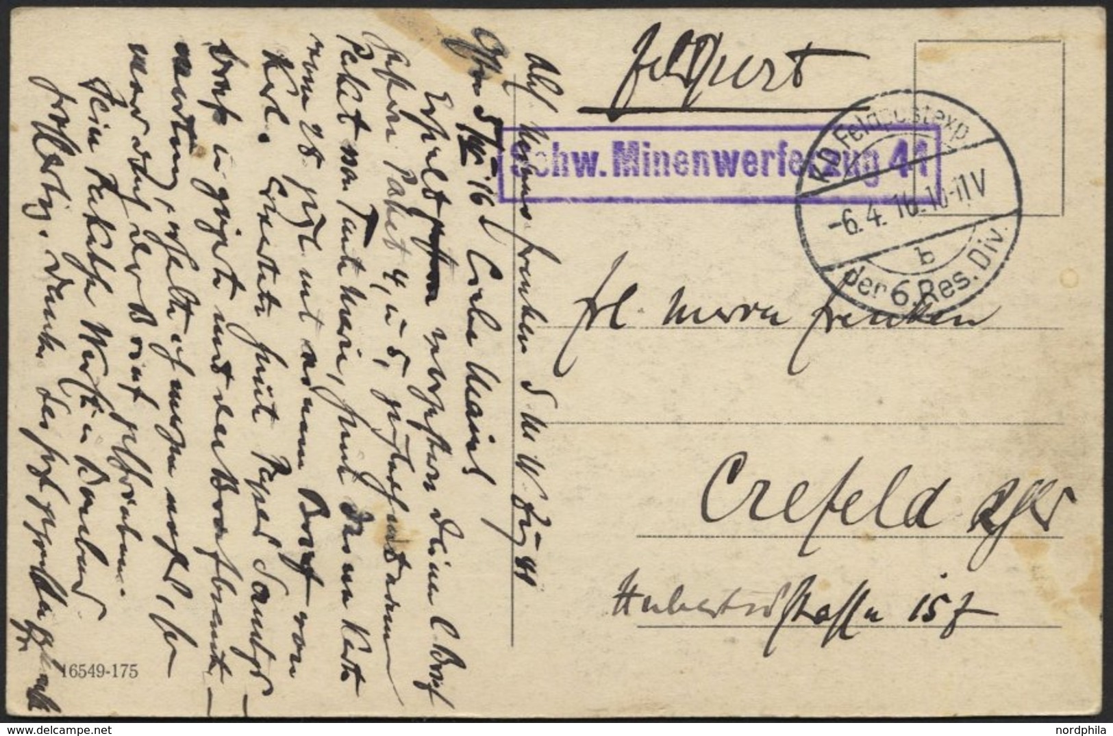 DT. FP IM BALTIKUM 1914/18 K.D. FELDPOSTEXP. DER 6. RES. DIV. B, 6.4.16, Auf Ansichtskarte (Schaulen-Kirche) Nach Crefel - Latvia