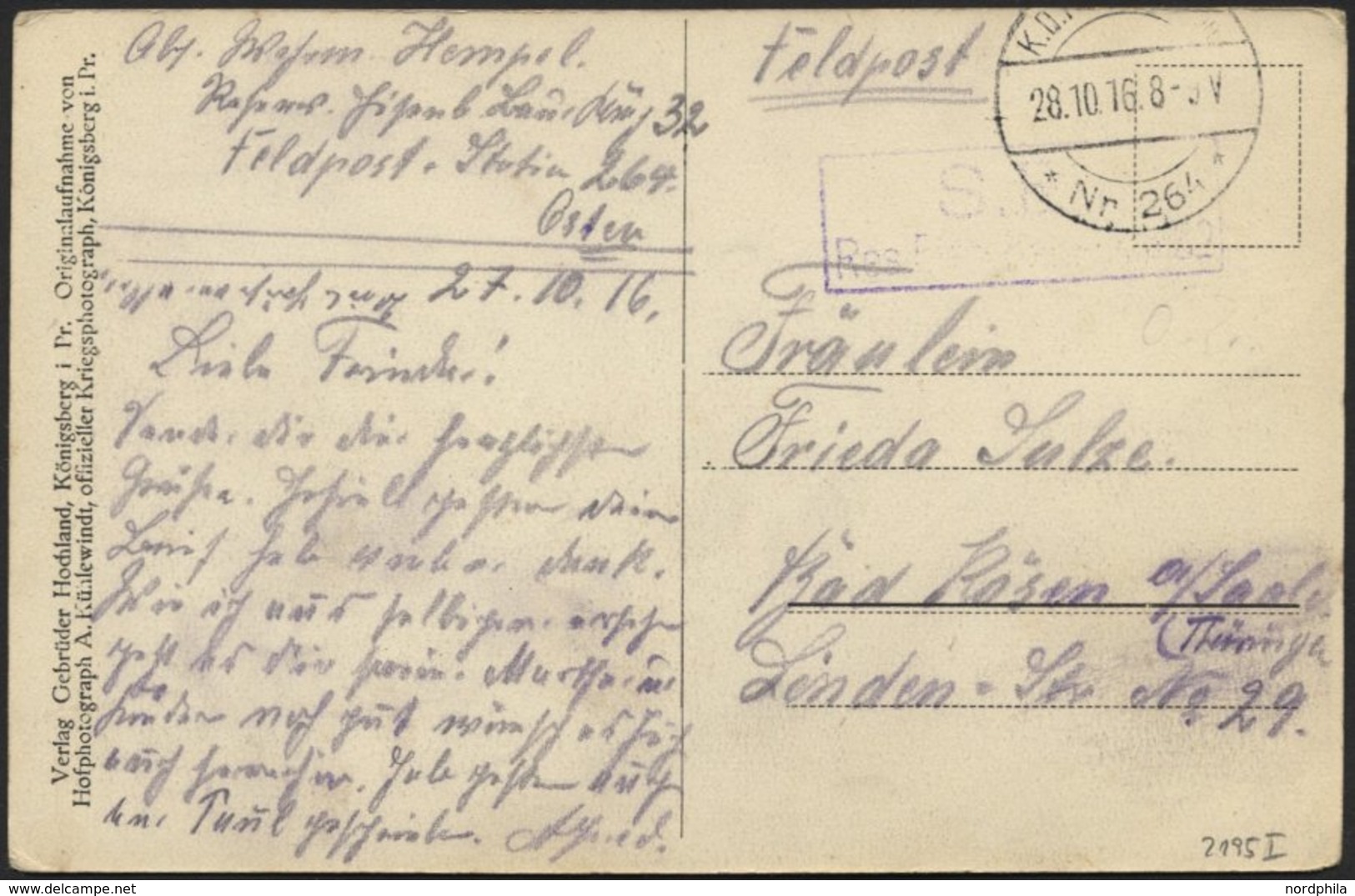 DT. FP IM BALTIKUM 1914/18 K.D. FELDPOSTSTATION NR. 264 **, 28.10.16, Auf Ansichtskarte (Der Markt In Janiszky In Kurlan - Letonia