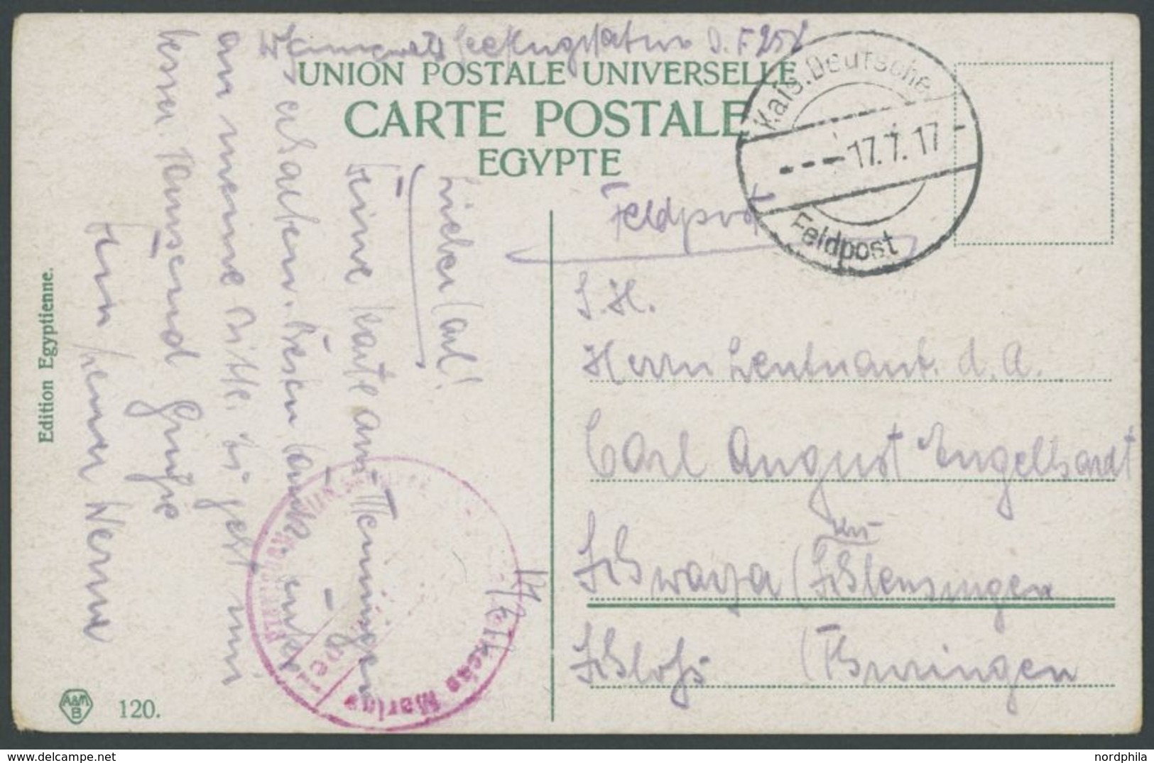 FELDPOST I.WK 1917, Ansichtskarte Mit Violettem Briefstempel KAISERLICHE MARINE SEEFLUGSTATION KONSTANZ, Pracht - Occupazione 1914 – 18