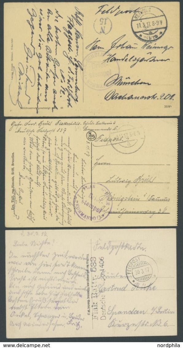 FELDPOST I.WK 1917/8, Deutsche Flugabwehr: 6 Verschiedene Feldpostkarten, U.a. Mit Stempeln Der Flak-Schule Kommando C B - Ocupación 1914 – 18
