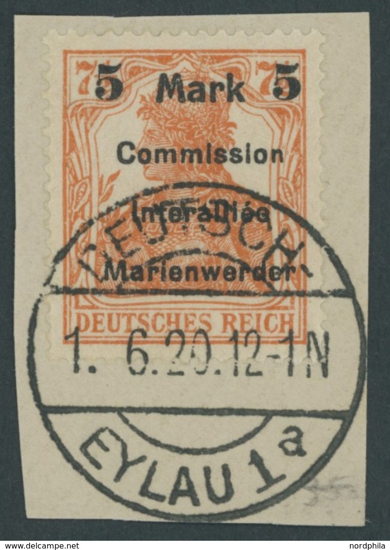 MARIENWERDER 25AIb BrfStk, 1920, 5 M. Auf 71/2 Rötlichorange, Type AIb, Prachtbriefstück, Gepr. Bock, Mi. 90.- - Other & Unclassified