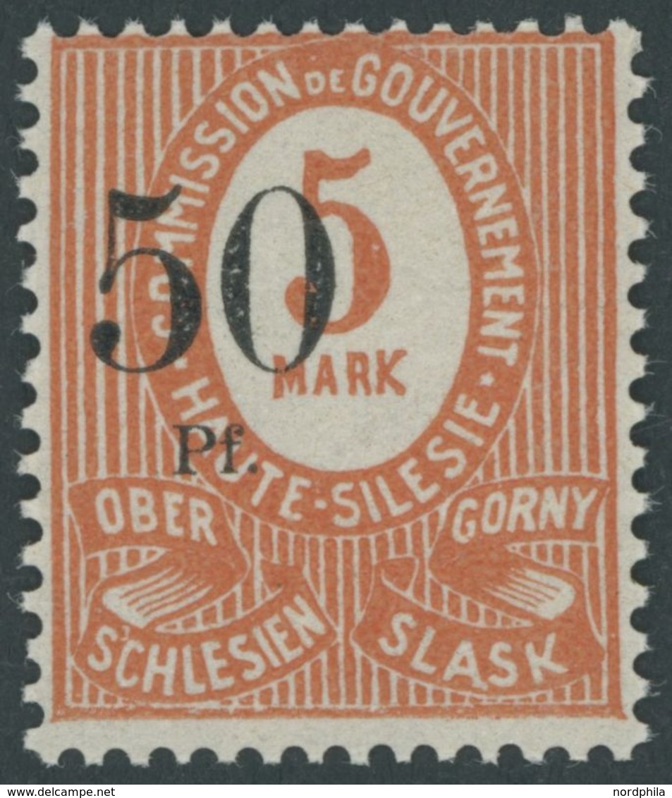 OBERSCHLESIEN 12aIa **, 1920, 50 Pf. Auf 5 M., Schwarzer Aufdruck, Type Ia, Postfrisch, Pracht, Kurzbefund Gruber, Mi. 2 - Other & Unclassified