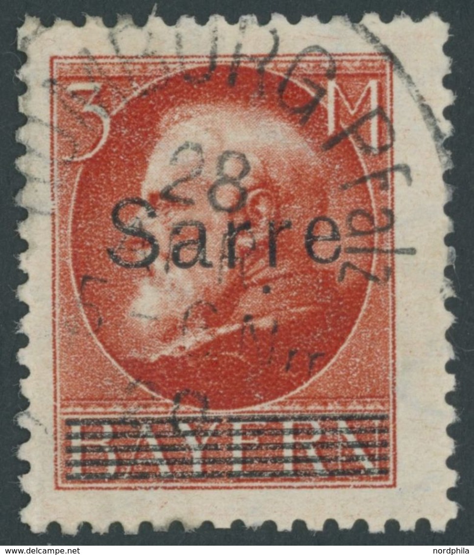 SAARGEBIET 29 O, 1920, 3 M. Bayern-Sarre, Pracht, Gepr, Burger, Mi. 200.- - Otros & Sin Clasificación