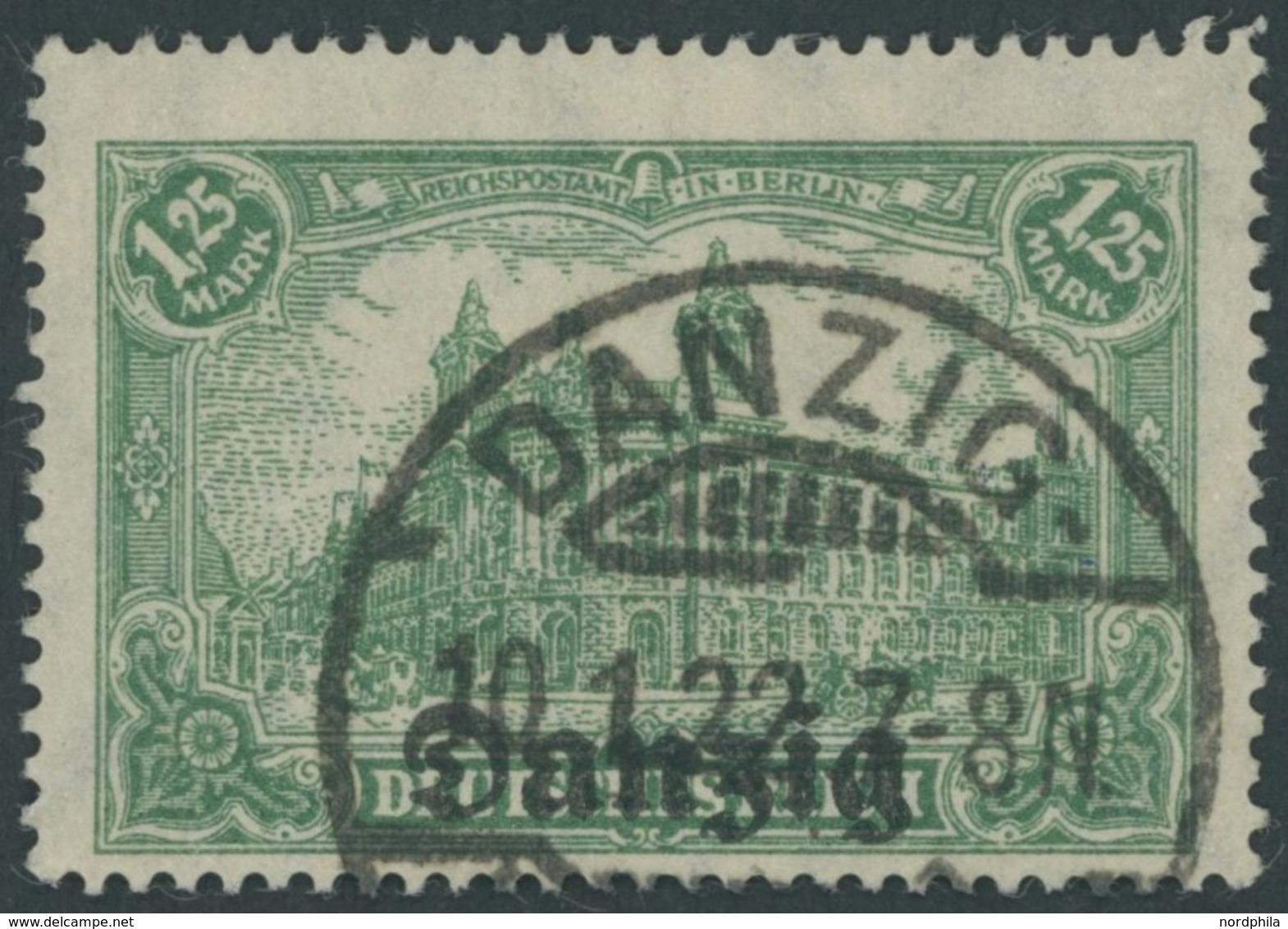 FREIE STADT DANZIG 9b O, 1920, 1.25 M. Bläulichgrün, Zeitgerechte Entwertung, Pracht, Kurzbefund Soecknick, Mi. 300.- - Other & Unclassified