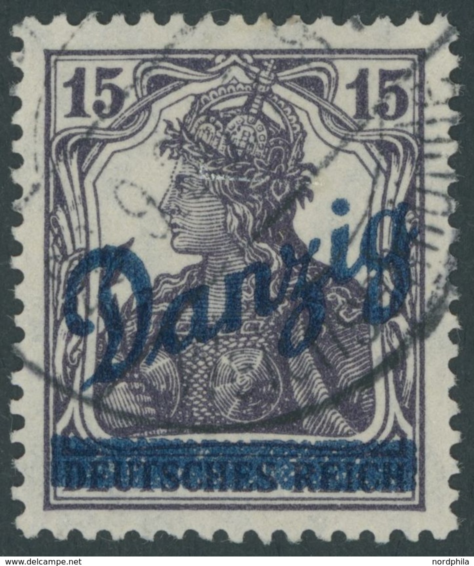 FREIE STADT DANZIG 22b O, 1920, 15 Pf. Schwarzbraunviolett, Zeitgerechte Entwertung, Pracht, Gepr. Soecknick, Mi. 320.- - Other & Unclassified