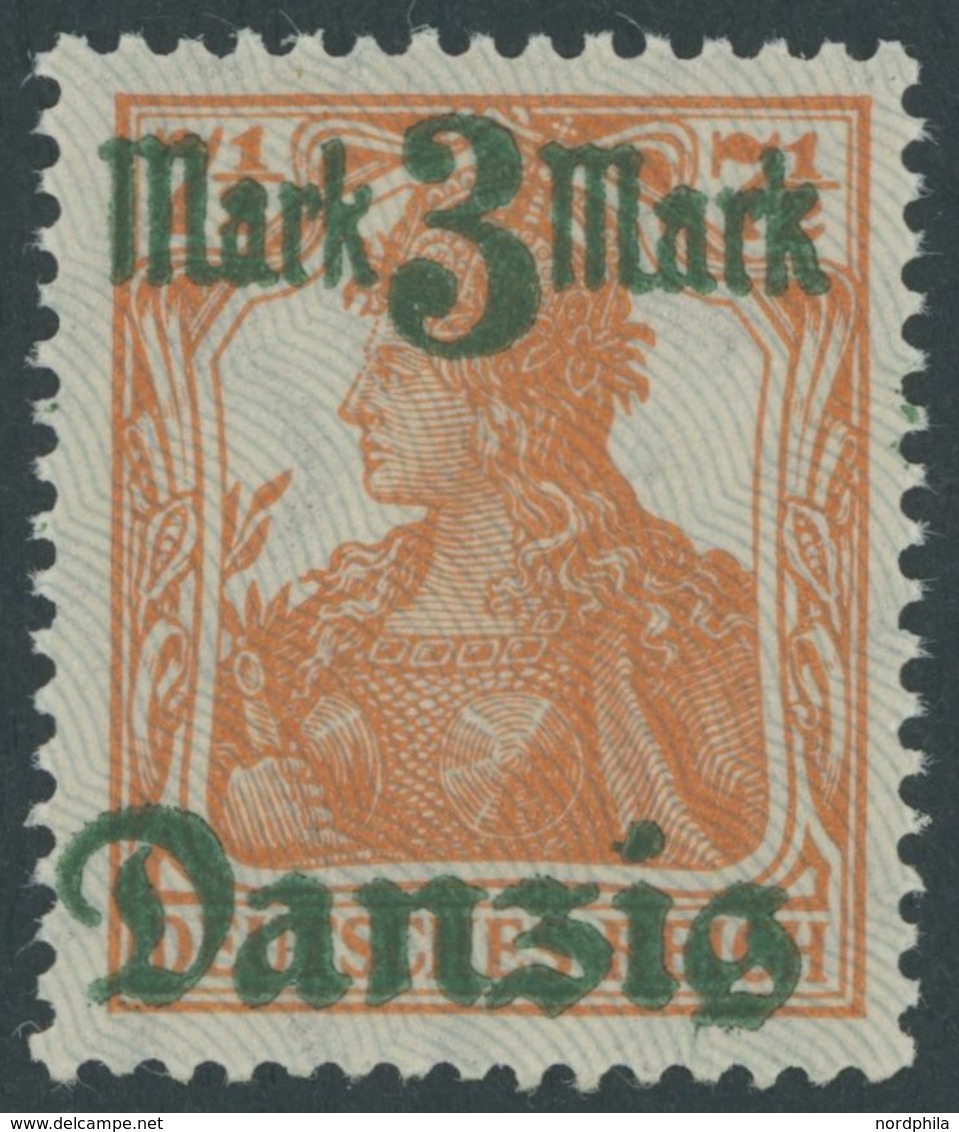 FREIE STADT DANZIG 29II **, 1920, 3 M. Auf 71/2 Pf., Hellgrauer Netzunterdruck, Spitzen Nach Unten, Postfrisch, Pracht,  - Otros & Sin Clasificación