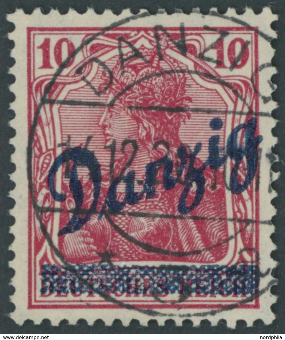 FREIE STADT DANZIG 36a O, 1920, 10 Pf. Dunkelrosarot Kleiner Innendienst, Zeitgerechte Entwertung, Pracht, Gepr. Erdwien - Other & Unclassified