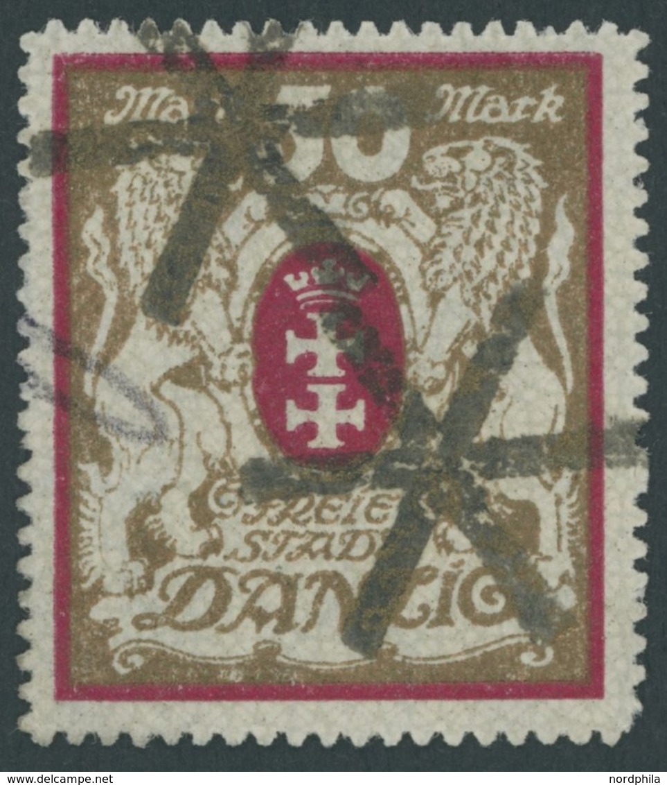 FREIE STADT DANZIG 100Xb O, 1922, 50 M. Lilarot/gold, Wz. 2X, Zeitgerechte Entwertung, Pracht, Gepr. Dr. Oechsner Und In - Other & Unclassified