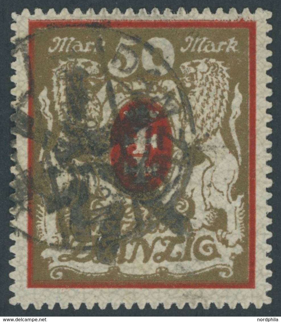 FREIE STADT DANZIG 100Ya O, 1922, 50 M. Rot/gold, Wz. 2Y, Zeitgerechte Entwertung, Pracht, Gepr. Kniep Und Infla, Mi. 30 - Other & Unclassified