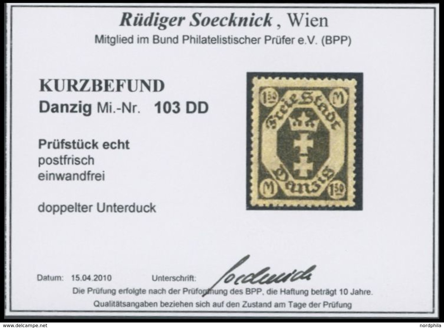 FREIE STADT DANZIG 103DD **, 1922, 1.50 M. Dunkelgraugrün, Doppelter Unterdruck, Postfrisch, Pracht, Kurzbefund Soecknic - Other & Unclassified