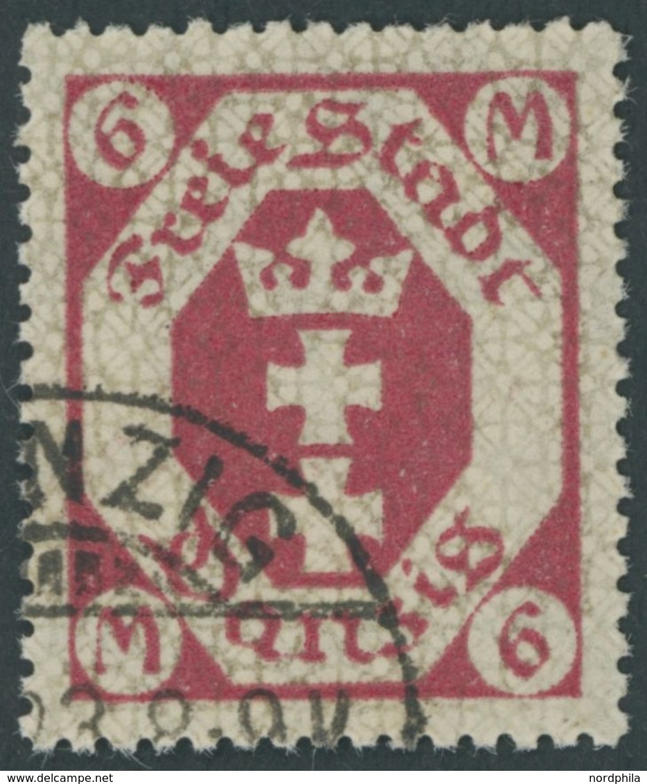 FREIE STADT DANZIG 109b O, 1922, 6 M. Rotkarmin, Zeitgerechte Entwertung, Pracht, Gepr. Gruber Und Infla, Mi. 200.- - Other & Unclassified