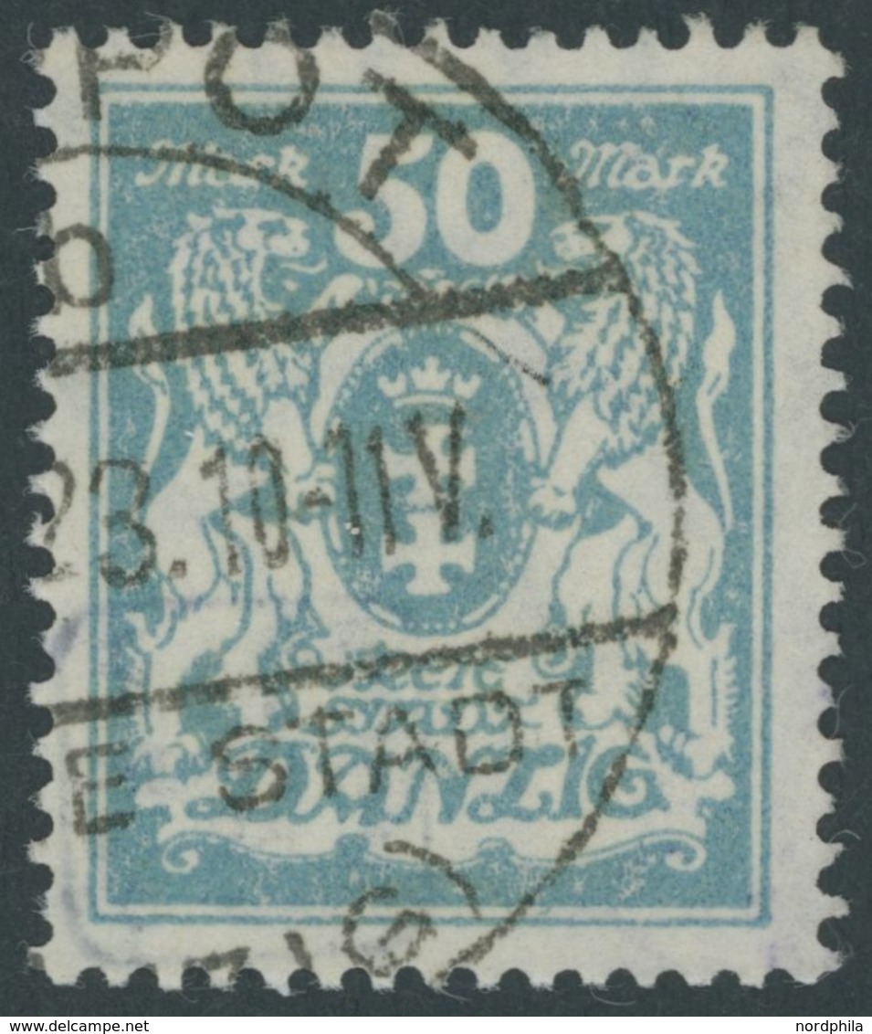 FREIE STADT DANZIG 139 O, 1923, 50 M. Mittelgrünlichblau, Zeitgerechte Entwertung, Pracht, Gepr. Infla, Mi. 200.- - Other & Unclassified