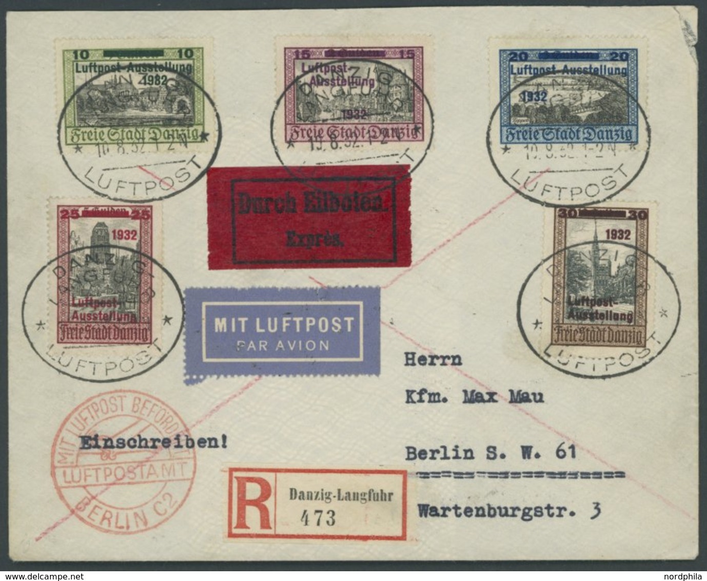 FREIE STADT DANZIG 231-35 BRIEF, 1932, Luposta Auf Luftpost-Eilboten-Einschreibbrief Von DANZIG-LANGFUHR Nach Berlin, Pr - Otros & Sin Clasificación