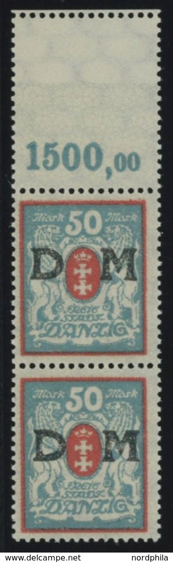 DIENSTMARKEN D 33YL **, 1922, 50 M. Rot/mitttelgrünlichblau, Wz. 3Y, Im Senkrechten Paar Mit Oben Anhängendem Leerfeld I - Other & Unclassified