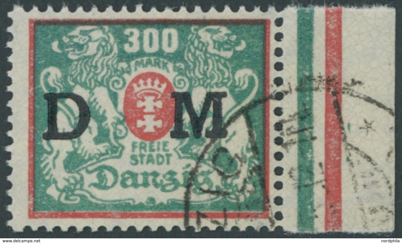 DIENSTMARKEN D 35 O, 1923, 300 M. Rot/bläulichgrün, Rechtes Randstück, Zeitgerechte Entwertung, Pracht, Kurzbefund Soeck - Otros & Sin Clasificación