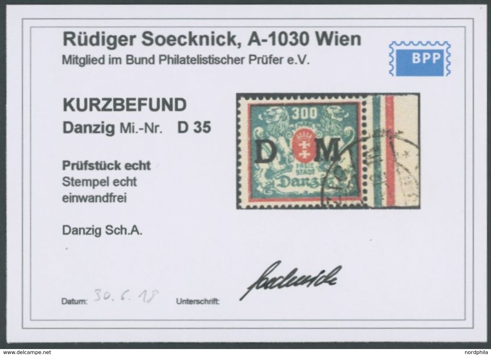 DIENSTMARKEN D 35 O, 1923, 300 M. Rot/bläulichgrün, Rechtes Randstück, Zeitgerechte Entwertung, Pracht, Kurzbefund Soeck - Other & Unclassified