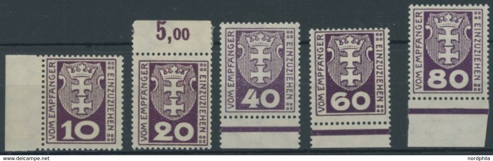 PORTOMARKEN P 1-4b,6b **, 1921, 10 - 60 Pf. Und 80 Pf. Dunkelbraunviolett, Postfrisch, Pracht, Gepr. Dr. Oechsner Bzw. S - Other & Unclassified