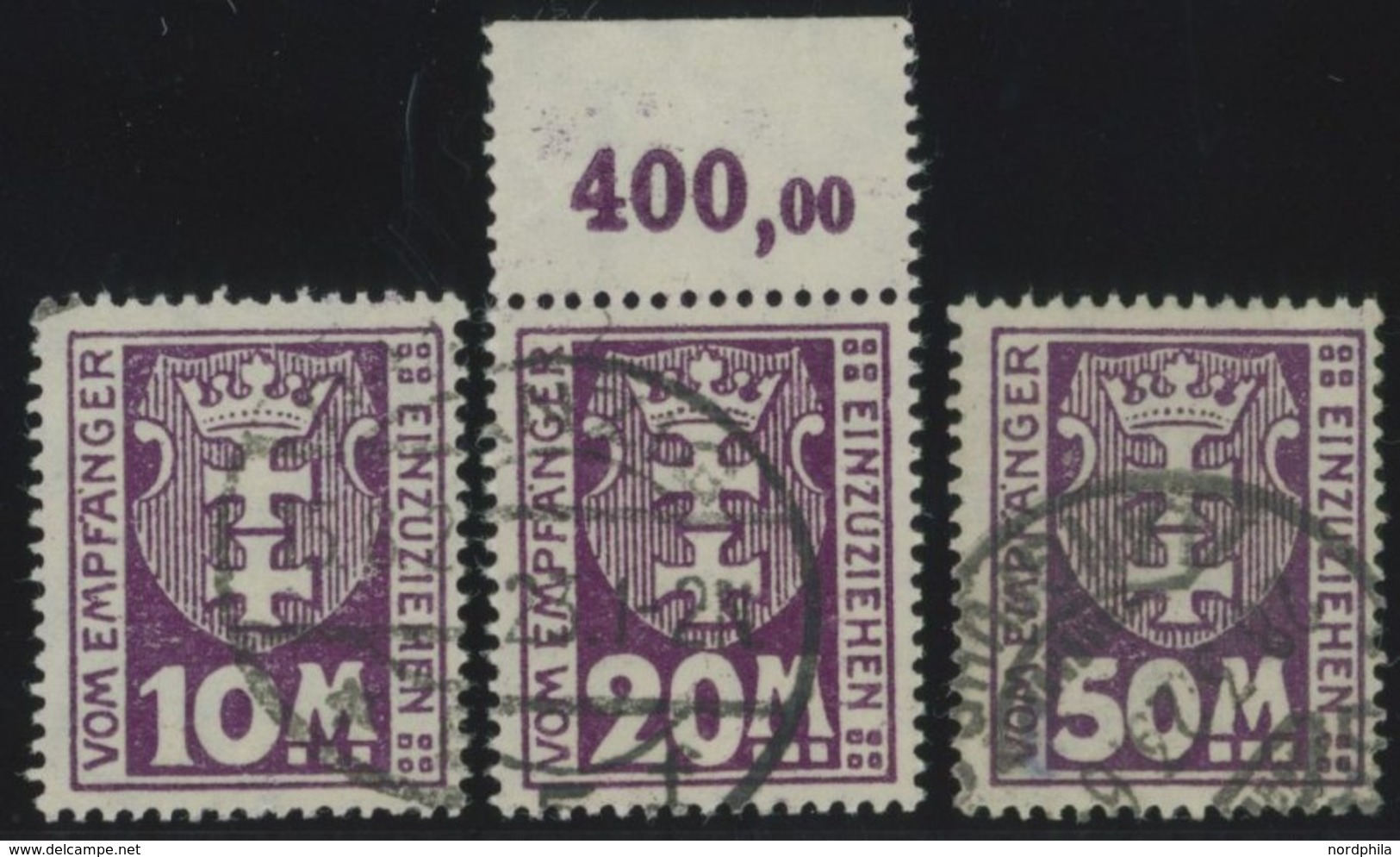 PORTOMARKEN P 21-23Y O, 1923, 10 - 50 M. Kleines Wappen, Wz. 3Y, Zeitgerechte Entwertung, Mi.Nr. 22 Mit Oberrand, Pracht - Otros & Sin Clasificación