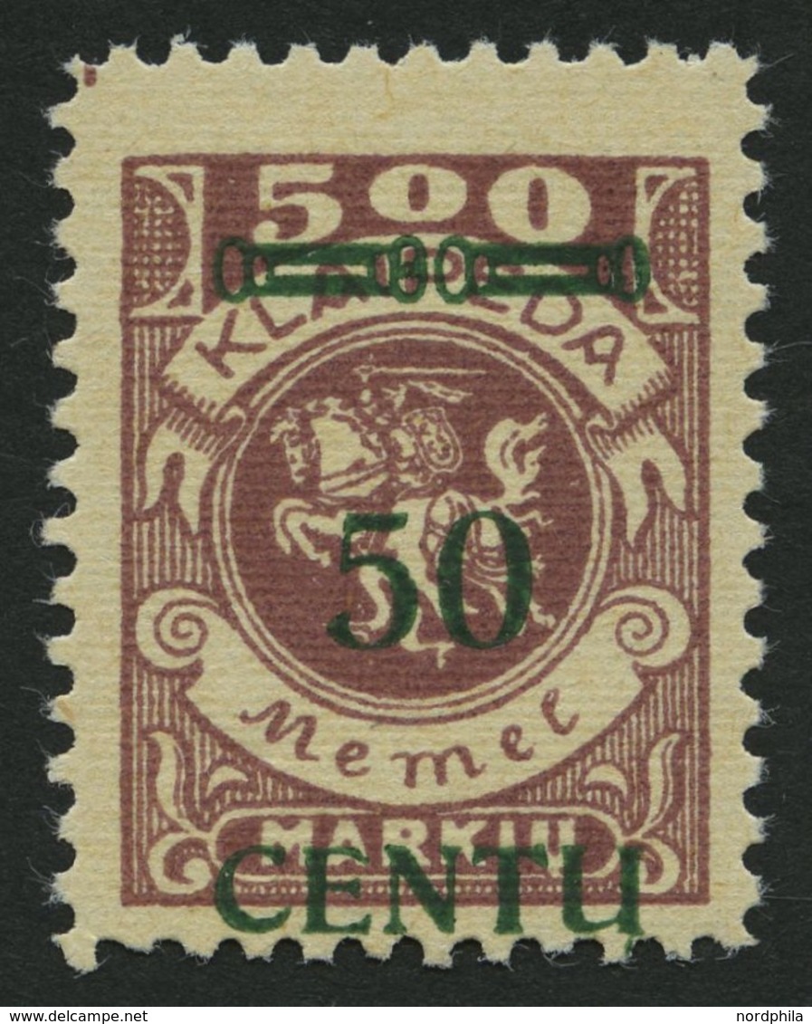 MEMELGEBIET 173BI **, 1923, 50 C. Auf 500 M. Graulila, Type BI, Pracht - Memel (Klaipeda) 1923