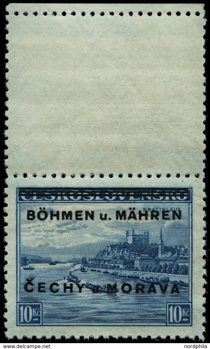 BÖHMEN UND MÄHREN 19LS **, 1939, 10 Kc. Pressburg Mit Senkrechtem Leerfeld, Pracht, Gepr. Gilbert, Mi. 80.- - Unused Stamps