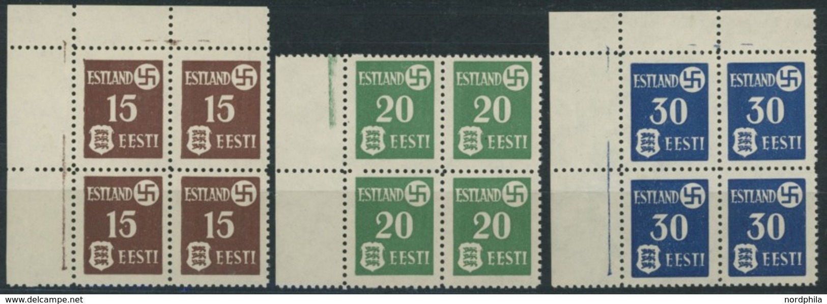 ESTLAND 1-3x VB **, 1941, Landespost, Gestrichenes Papier, In Randviererblocks, Postfrisch, Pracht, Mi. 240.- - Ocupación 1938 – 45