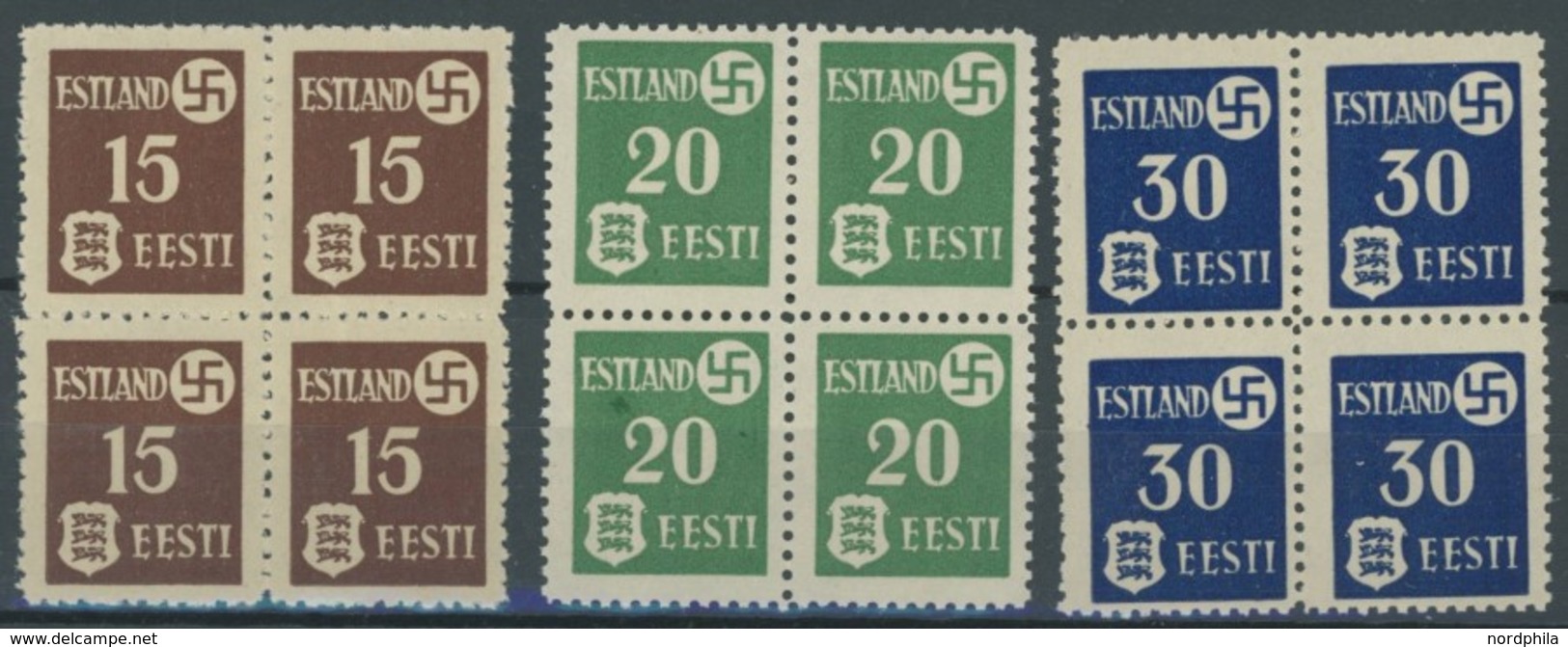 ESTLAND 1-3x VB **, 1941, Landespost, Gestrichenes Papier, In Viererblocks, Postfrisch, Pracht, Mi. 240.- - Occupazione 1938 – 45