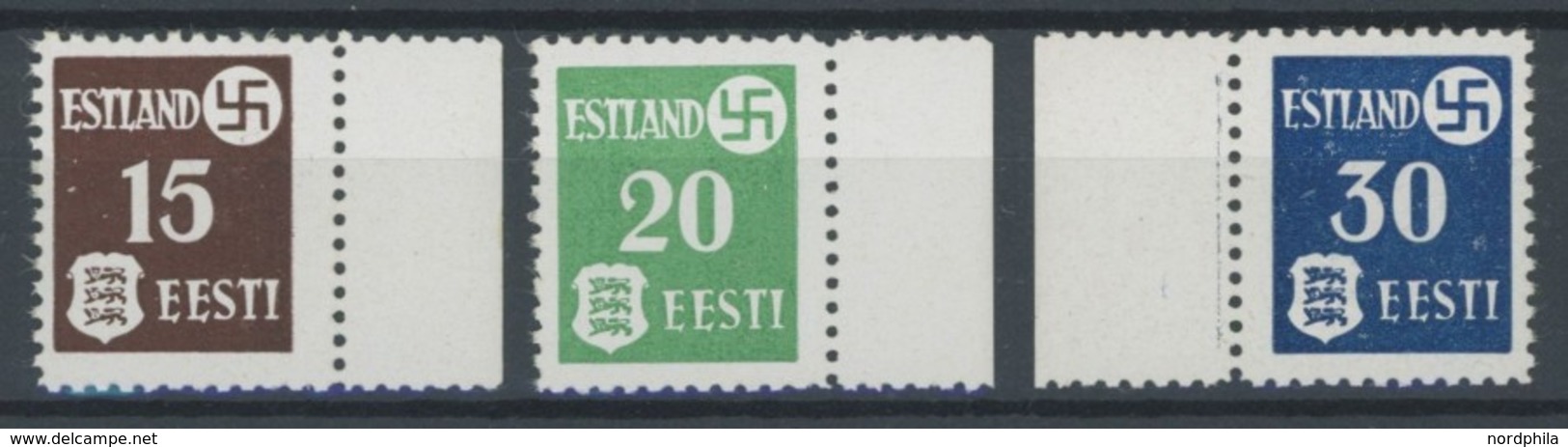 ESTLAND 1-3x,y **, 1941, Landespost, Beide Papiere, Postfrisch, 2 Prachtsätze, Mi. 115.- - Ocupación 1938 – 45