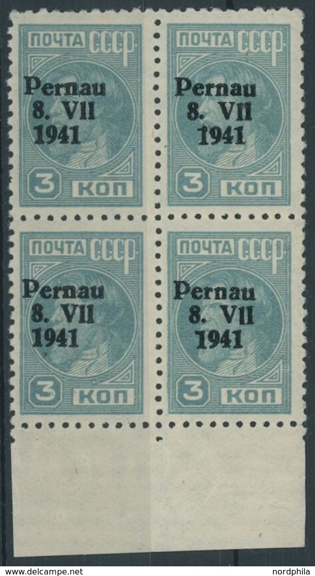 PERNAU 3IIA VB **, 1931, 3 K. Dunkelgrünlichblau, Gezähnt, Type II, Im Unterrandviererblock, Postfrisch, Pracht, Fotoatt - Occupation 1938-45