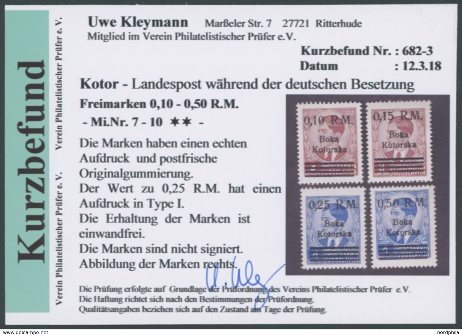 KOTOR 7-10 **, 1944, Boka Kotorska, Postfrischer Prachtsatz, Kurzbefund Kleymann, Mi. 240.- - Occupation 1938-45