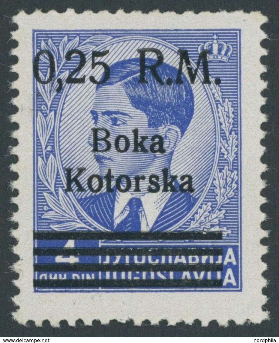 KOTOR 9IPF VI **, 1944, 0.25 M. Auf 4 D. Boka Kotorska, Type I, Mit Aufdruckfehler Linker Diagonalstrich Des M Von R.M.  - Occupation 1938-45